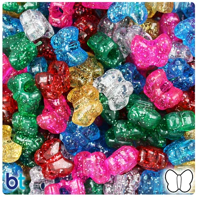 BeadTin Classic Mix Sparkle 13mm Butterfly Plastic Pony Beads (250pcs)