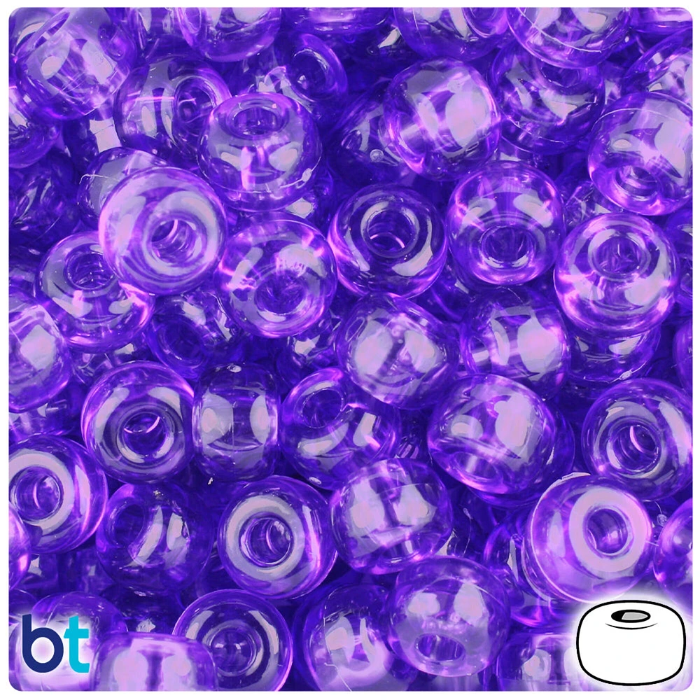 BeadTin Amethyst Transparent 11mm Large Barrel Plastic Pony Beads (250pcs)