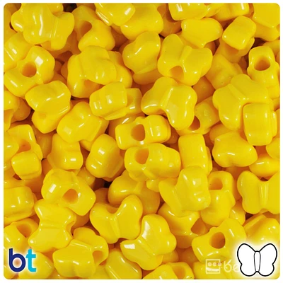 BeadTin Bright Yellow Opaque 13mm Butterfly Plastic Pony Beads (250pcs)