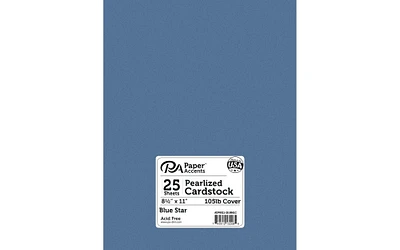 PA Paper Accents Pearlized Cardstock 8.5" x 11" Blue Star, 105lb colored cardstock paper for card making, scrapbooking, printing, quilling and crafts, 25 piece pack