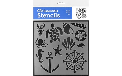 PA Essentials Stencil Ocean for Painting on Wood, Canvas, Paper, Fabric, Wall and Tile, Reusable DIY Art and Craft Stencils for Painting, 6"x6" Inches