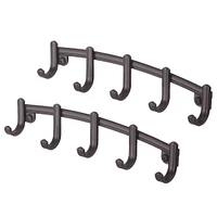 mDesign Small Wall Mount Key Ring Holder Hook Rack with 5 Hooks, 2 Pack