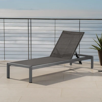 GDFStudio Crested Bay Outdoor Grey Aluminum Chaise Lounge with Dark Grey Mesh Seat