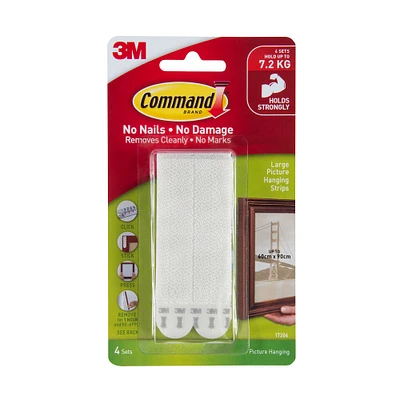 3M Command Picture Hanging Strips, Large, White, 4/Pkg.
