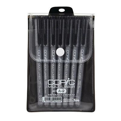 Copic� Multiliner Pen Set, 7-Pen, Black, Standard Sizes, Peggable