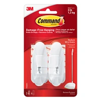 3M Command Wire Hooks, Medium, Clear, 2/Pkg.