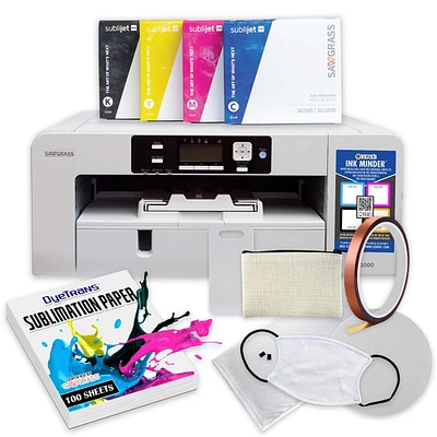 Sawgrass SG1000 Sublimation Printer with Choice of SubliJet UHD Install Kit. Bundle for Dye Sublimation Blank Printing. Includes Samples, Subli Ink, Heat Tape