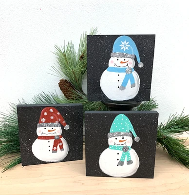 Hand Painted Snowmen, Snowman Decor, Winter Tiered Tray Decor