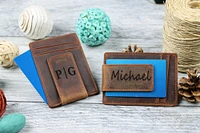 Personalized Money Clip Wallet Leather Men's Wallet with Money Clip Genuine Leather Front Pocket Money Holder Magnet Wallet Gift for Him