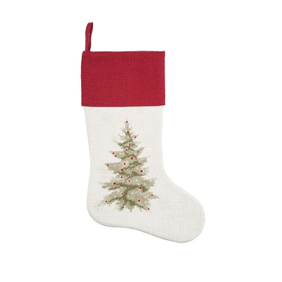 Embellished Winter Christmas Trees on White Background with Red Cuff Trees Christmas Stocking 20.0-in.