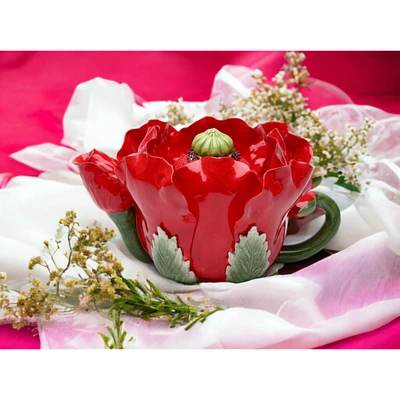 kevinsgiftshoppe Ceramic Red Poppy Flower Teapot, Gift for Her, Gift for Mom, Tea Party Dcor, Caf Dcor, Spring Kitchen Decor