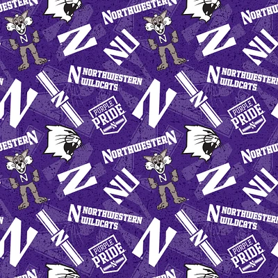 Sykel Enterprises-Northwestern University Cotton Fabric-Northwestern Wildcats Tone On Tone Cotton Quilting Fabric