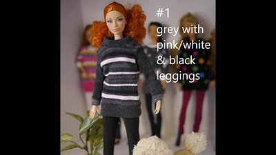Sweater and leggings set for Barbie and 1:6 fashion dolls, variety of patterns