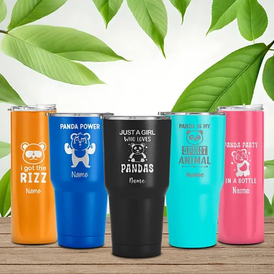 Personalized Panda Tumbler, Laser Engraved Travel Mug, Animal Lover Gift, Custom Double Insulated Drinkware, Coffee Cup