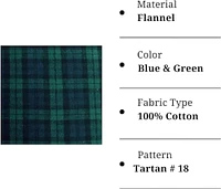 FabricLA 100% Cotton Flannel Fabric - 58/60" Inches (150 CM) - Cotton Tartan Flannel Fabric - Use as Blanket, PJ, Shirt, Cloth Flannel Craft Fabric - Blue & Green, 1 Yard