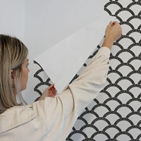 Tempaper & Co. Mosaic Scallop Peel and Stick Wallpaper, Black and Cream, 28 sq. ft.