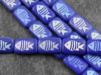 *6* 18x12mm Opaque Lapis Blue Laser Tattoo Fish Rectangle Beads