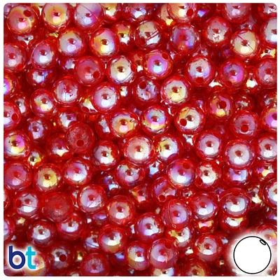 BeadTin Red Transparent AB 8mm Round Plastic Craft Beads (150pcs)