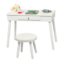 Kids Wooden Princess Makeup Table with Cushioned Stool