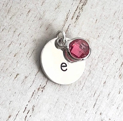 Initial Charm, Birthstone Charm, Sterling Silver Necklace, Personalized Letter Charm, Swarovski Birthstone Birthday Necklace, Gift for her