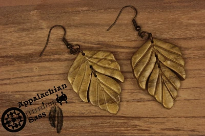 Clay Earrings: gold: leaf shaped