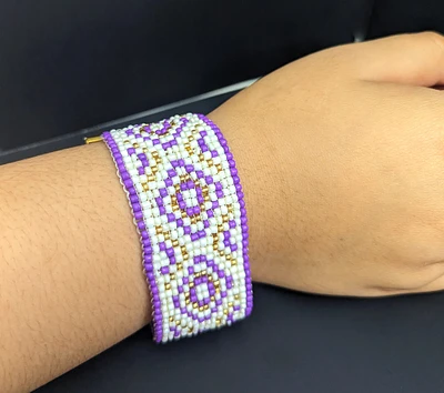 Purple and White Geometrical Pattern Bracelet