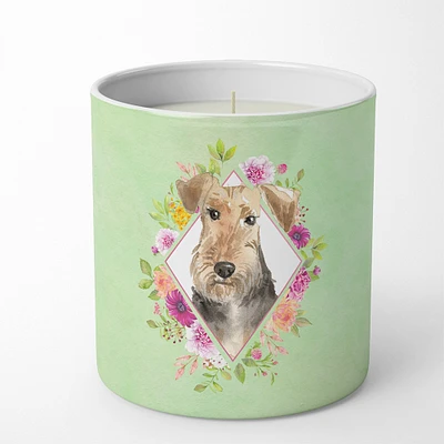 Airedale Terrier Green Flowers 10 oz Decorative Soy Candle CK4364CDL