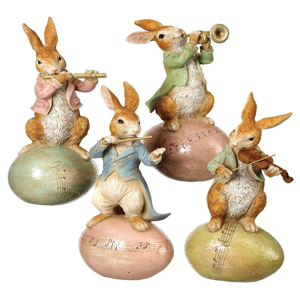 Vintage Music Bunnies on Egg 9", S/4 Assortment