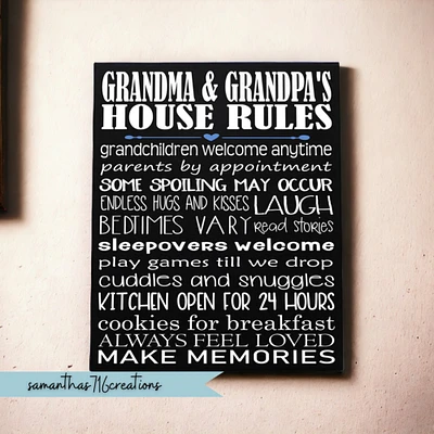 Grandma and Grandpa's House Rules Painted Canvas