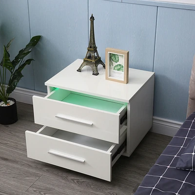 Kitcheniva 2 Drawers Bedside End Table Nightstand With RGB LED Light