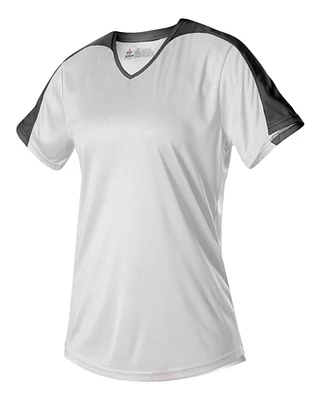 Women's V-Neck Fastpitch Jersey-Women's athletic gear,V-neck sports shirt,Fastpitch league attire,Ladies' softball uniform | Engineered from 100% Extreme Microfiber Cationic Colorfast Polyester featuring advanced moisture Manageme | RADYAN®