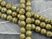 *17* 12mm Green Goldenrod Picasso Fire Polished Round Beads