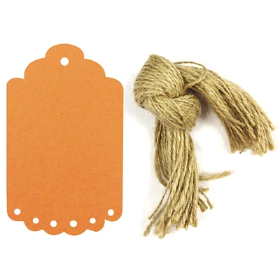 Wrapables 50 Gift Tags/Kraft Hang Tags with Free Cut Strings for Gifts, Crafts & Price Tags, Large Scalloped Edge, Orange