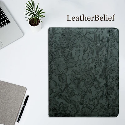 Personalized Leather Portfolio A4 Zipper leather Folder Monogrammed Resume Folder Dark Green Print