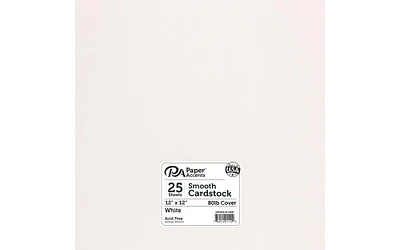 PA Paper Accents Smooth Cardstock 12" x 12" White, 80lb colored cardstock paper for card making, scrapbooking, printing, quilling and crafts, 25 piece pack