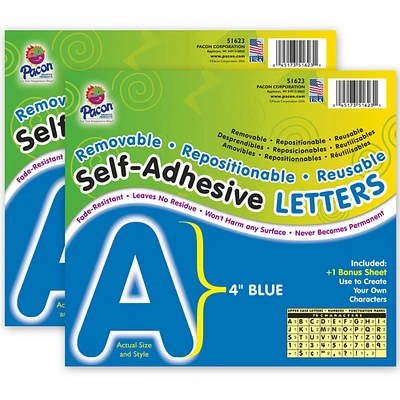 Self-Adhesive Letters, Blue, Puffy Font, 4", 78 Characters Per Pack, 2 Packs