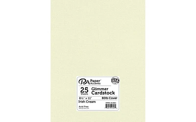 PA Paper Accents Glimmer Cardstock 8.5" x 11" Irish Cream, 80lb colored cardstock paper for card making, scrapbooking, printing, quilling and crafts, 25 piece pack