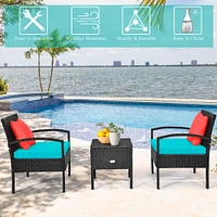 Costway 3PCS Patio Rattan Furniture Set Storage Table Cushioned Sofa Deck Red\Turquoise