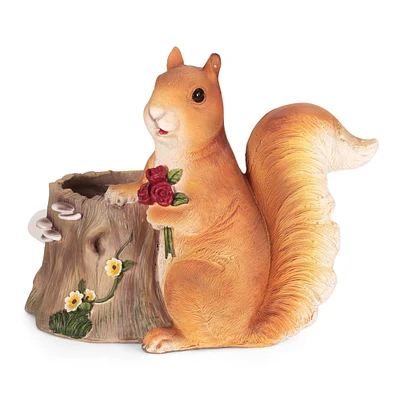 GDFStudio Wallen Outdoor Decorative Squirrel Planter, Brown