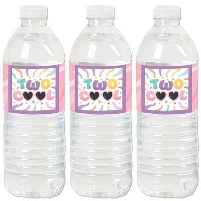 Big Dot of Happiness Two Cool - Girl - Pastel 2nd Birthday Party Water Bottle Sticker Labels - Set of 20