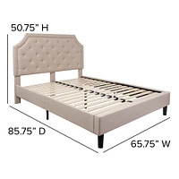 Merrick Lane Provence Platform Bed with Slatted Support Contemporary Tufted Upholstery with Accent Nail Trim