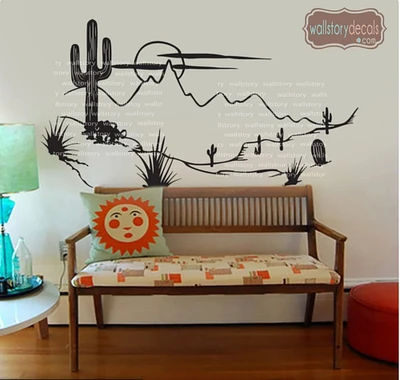 Wall Art Decor Sunset Desert Decal | Cactus Wall Decals | Grand Canyon Wall aesthetics -318