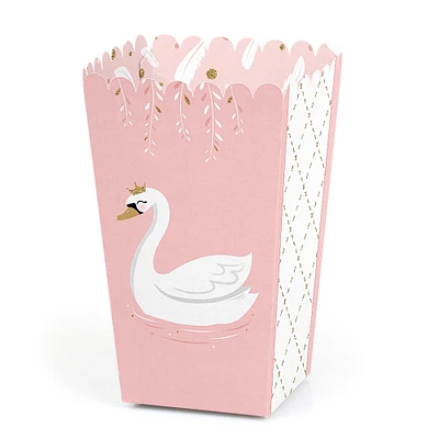 Big Dot of Happiness Swan Soiree - White Swan Baby Shower or Birthday Party Favor Popcorn Treat Boxes - Set of 12