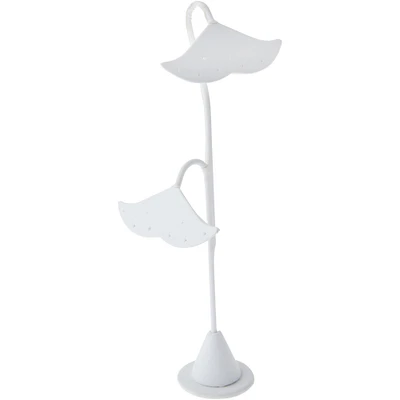 Plymor White Faux Leather Double Fish Tail Style, Four Pair Earring Display Stand, 3.5" W x 2" D x 8.625" H