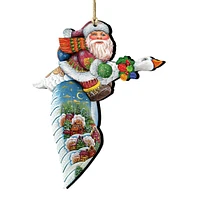 Designocracy Set of 2 Santa Claus Riding a Goose Wooden Christmas Ornaments 5.5"