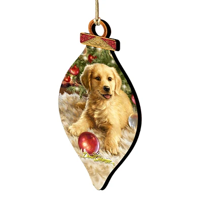 Designocracy Set of 2 Adorable Puppy Wooden Christmas Ornaments 5.5"