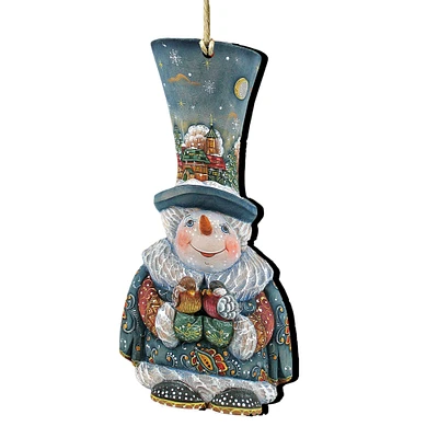 Designocracy Set of 2 Snowman Old World Christmas Wooden Ornaments 5.5"