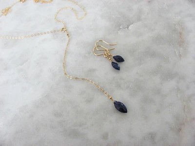 Lapis Lazuli Necklace and Earring Set, Afghanistan Lapis 14K Gold Filled