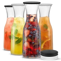 JoyJolt Hali Glass Carafe Bottle Pitcher with 8 Lids  - 35 oz - Set of 4