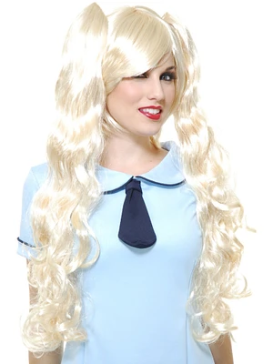 Womens Blonde Anime Ghost Princess Perona One Piece Removable Ponytail Wig